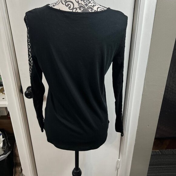 Gerard Darel black long sleeve with Swiss dot mesh paneling.  Size 1 (Small) - Picture 6 of 8